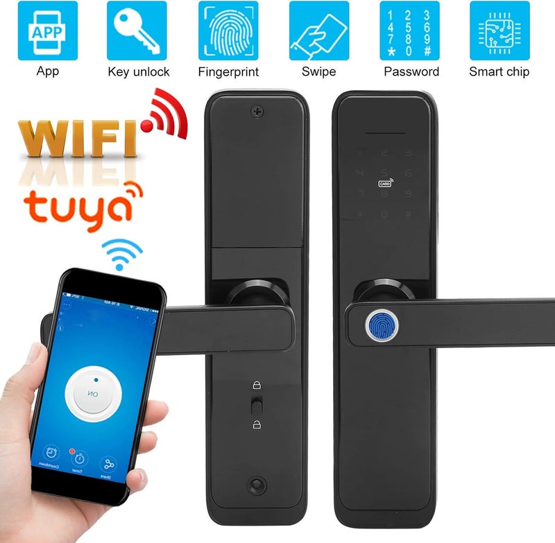 woobles Smart Door Lock Fingerprint Card Password Keys Unlocking Waterproof Security Anti-theft Lock Wifi Electronic Handle with Backlit Touch Panel for Tuya - Image 5